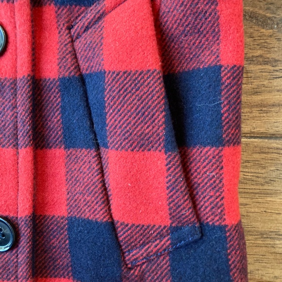 J. Crew sz 4 Wool Blend Red & Navy Buffalo Check Plaid Peacoat Winter Holiday - Picture 5 of 11